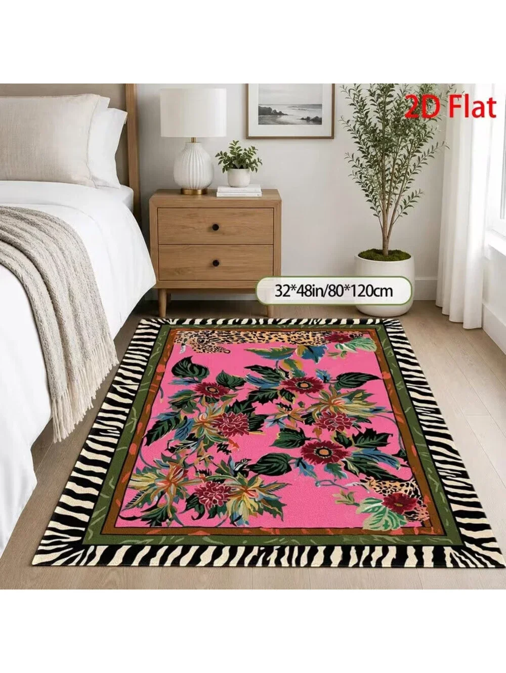PINK TROPICAL FLORAL LEOPARD ZEBRA BORDER AREA RUG ACCENT MAT 32x48 INCHES